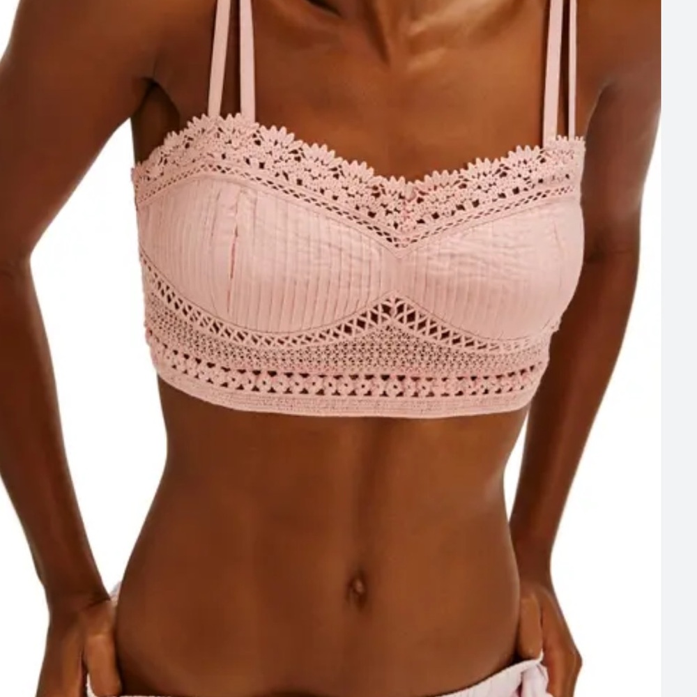 Free People Lace Bralette Dusty Pink Smocked SZ M NWT  NEW